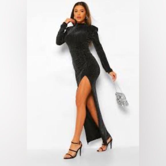 BOOHOO HIGH NECK SPLIT MAXI PARTY DRESS 14 - Picture 12 of 12